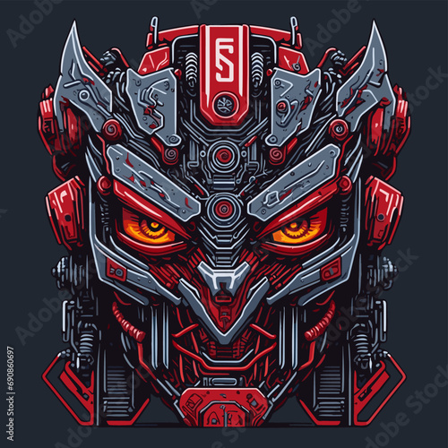 2D Vector Cartoon Illustration futuristic transformers face robotic technology machine mechanical

