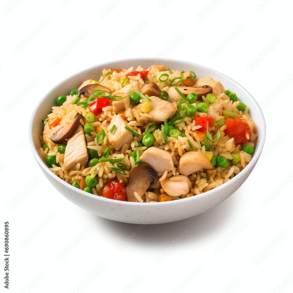 fried rice with chicken and vegetables real photo fried rice with chicken and vegetables real photo