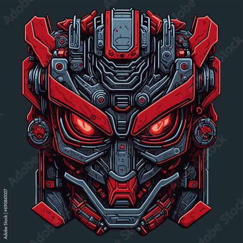 2D Vector Cartoon Illustration futuristic transformers face robotic technology machine mechanical
