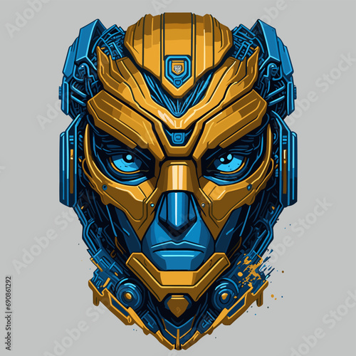 2D Vector Cartoon Illustration futuristic transformers face robotic technology machine mechanical

