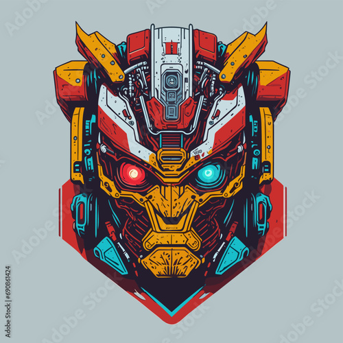 2D Vector Cartoon Illustration futuristic transformers face robotic technology machine mechanical
