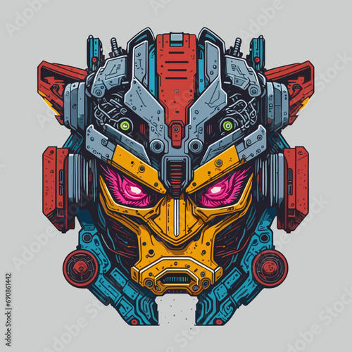 2D Vector Cartoon Illustration futuristic transformers face robotic technology machine mechanical
