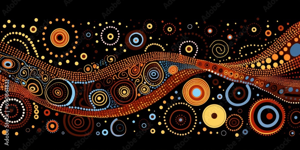 Abstract theme of Australian Aboriginal art. Represent style and dot painting techniques. Generative AI