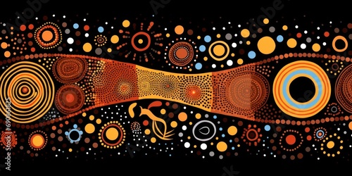 Abstract theme of Australian Aboriginal art. Represent style and dot painting techniques. Generative AI