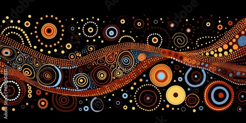 Abstract theme of Australian Aboriginal art. Represent style and dot painting techniques. Generative AI photo