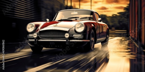 A sport vintage classic car. Life style concept. Race, speed, elegance theme, Generative AI © Image Woven