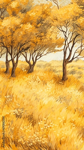 field trees grass fall closeup golden flowers full princess rhythm wind dunes young song goldilocks uncropped limited color palette photo