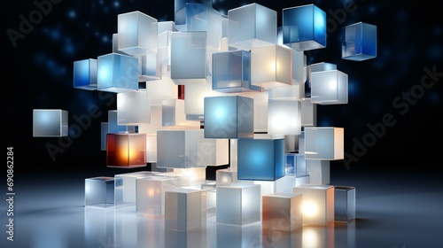 Abstract and geometric image featuring cubes and shapes with a modern atmosphere