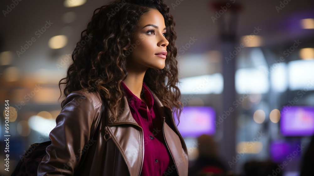 Casual and happy portrait of a woman in an urban environment, radiating positivity and style