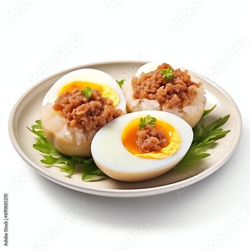 boiled egg minced pork real photo photorealistic