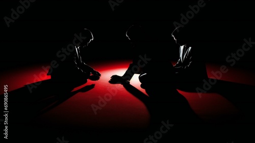 Silhouette of a person in a dangerous situation at night, depicting a sense of threat and mystery photo