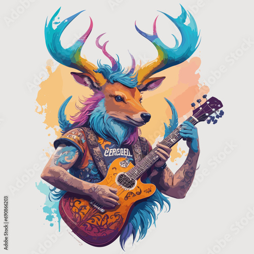 2d vector illustration t shirt design woman animal craw  deer face mask print with element carnival