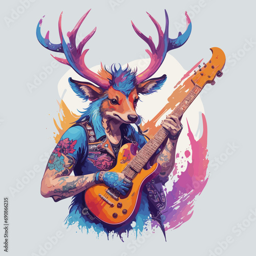 2d vector illustration t shirt design woman animal craw  deer face mask print with element carnival
