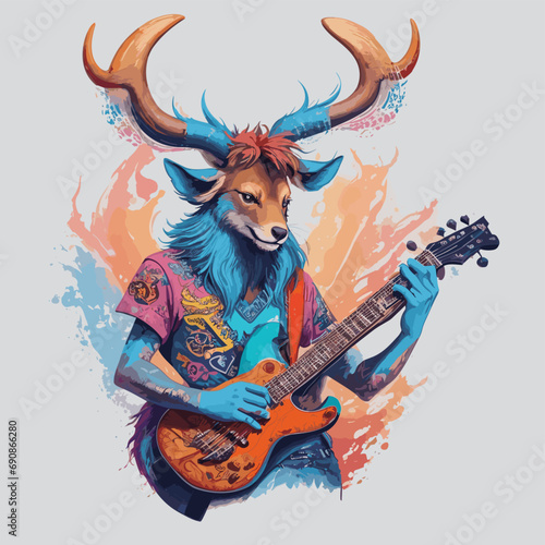 2d vector illustration t shirt design woman animal craw  deer face mask print with element carnival