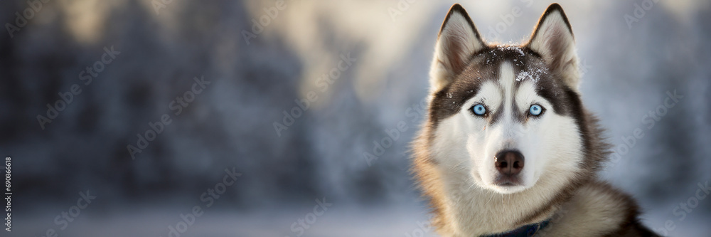 Siberian husky outdoor portrait with winter background Siberian husky outdoor portrait with winter background