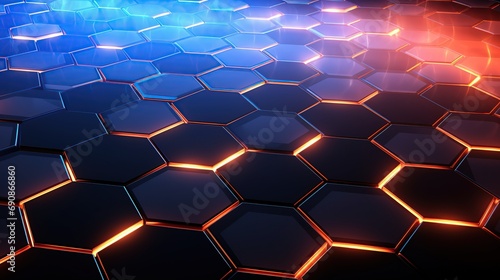 Abstract glowing neon effect hexagonal pattern background for modern futuristic technology concept. Generative AI