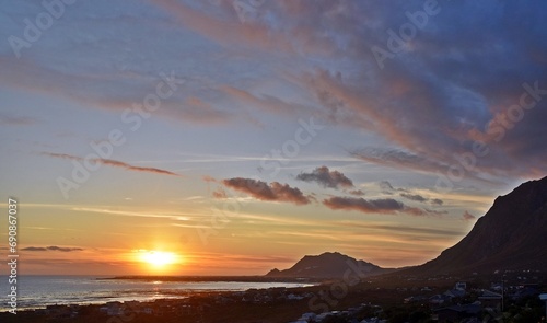 Landscape with a beautiful sunset over Betty's Bay and the False Bay