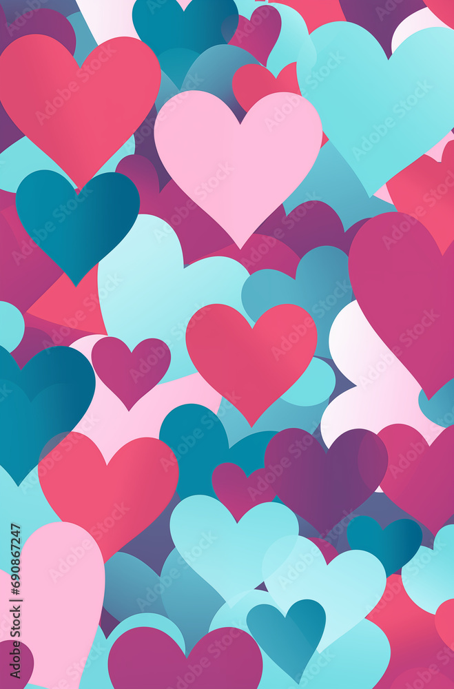 pink violet blue hearts pattern background for valentine's day