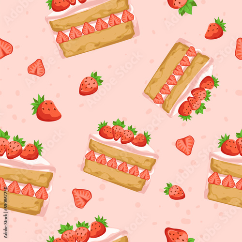 Strawberry sponge cake dessert, pattern print