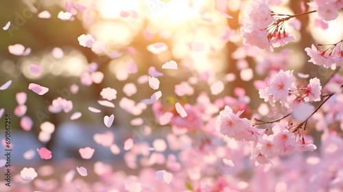 桜吹雪、風に舞う桜の花の花吹雪 photo