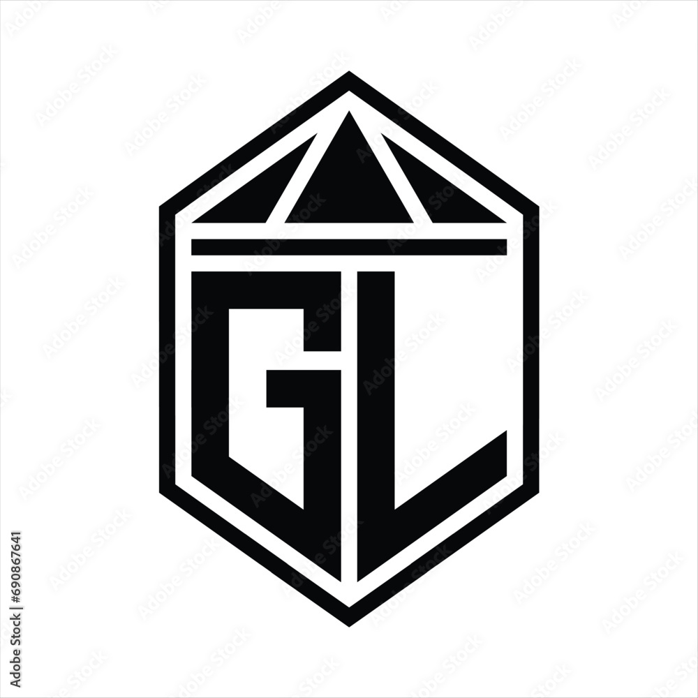 GL Letter Logo monogram simple hexagon shield shape with triangle crown isolated style design GL Letter Logo monogram simple hexagon shield shape with triangle crown isolated style design