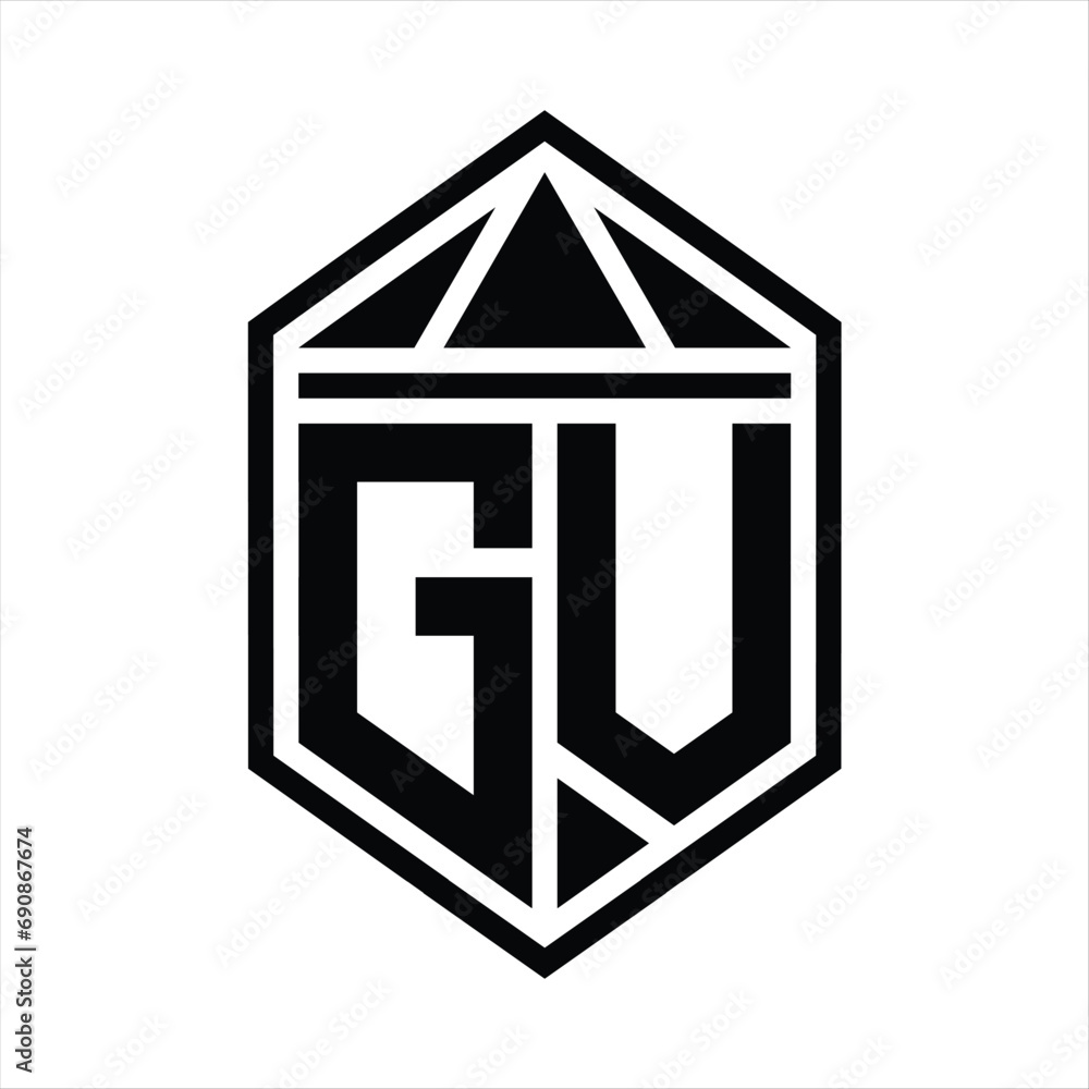 GV Letter Logo monogram simple hexagon shield shape with triangle crown isolated style design GV Letter Logo monogram simple hexagon shield shape with triangle crown isolated style design