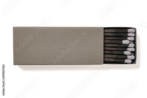 top view grey color matchbox on a white background