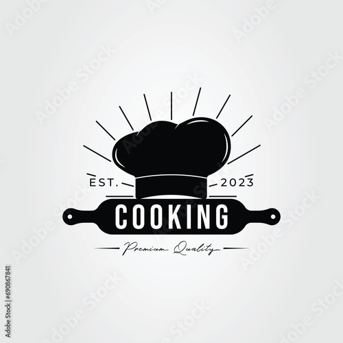 chef hat with cake roll for cooking logo vector illustration design