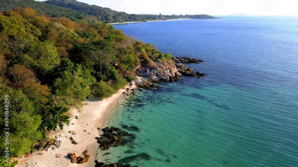 Aerial drone view at the tropical island Koh Samet Thailand, view from above at a tropical beach in Thailand Koh Samed, tropical beach during sunrise Aerial drone view at the tropical island Koh Samet Thailand, view from above at a tropical beach in Thailand Koh Samed, tropical beach during sunrise