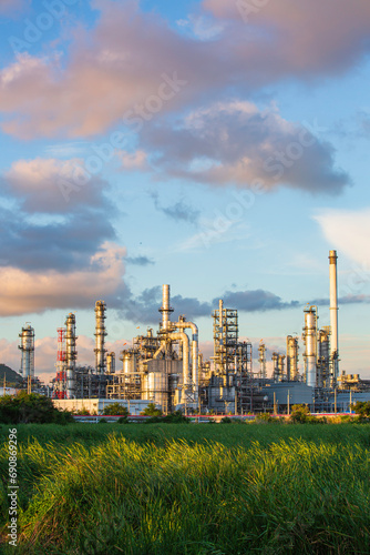 Scene evening of tank oil refinery plant tower and column tank oil of Petrochemistry industry