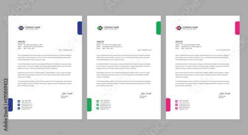 corporate modern letterhead design template with 3 color. official minimal creative abstract professional newsletter corporate modern business proposal letterhead template.