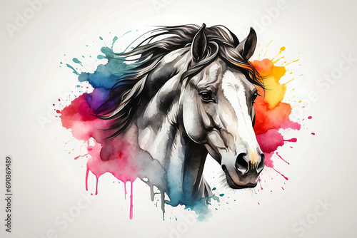 Vibrant Watercolor Horse on a Pure White Canvas