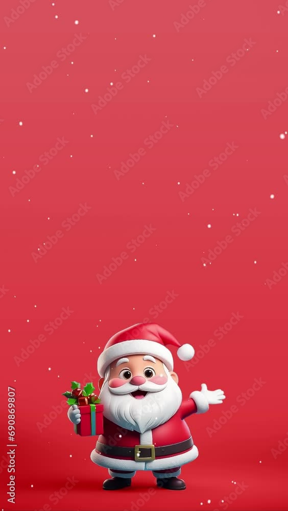 A little cute Christmas Santa Claus with a gift box, and 3D looping animation. A little cute Christmas Santa Claus with a gift box, and 3D looping animation.