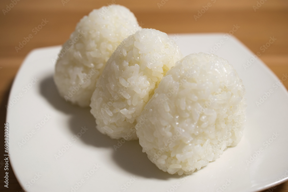 Delicious looking salted rice balls on a plate
