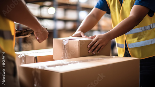 person moving boxes in warehouse