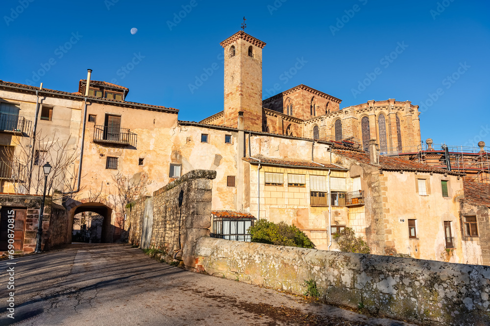 Medieval cathedral located among the old houses in the picturesque town of Siguenza, Castile-La Mancha.