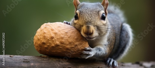 A big peanut carried by a gray squirrel