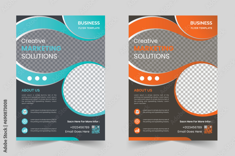 Vector A4 corporate business flyer template design in different color. - obrazy, fototapety, plakaty 