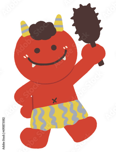 金棒を持った赤鬼のイラスト