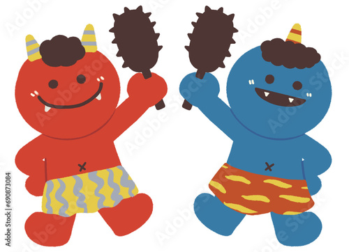 金棒を持った赤鬼と青鬼のイラスト