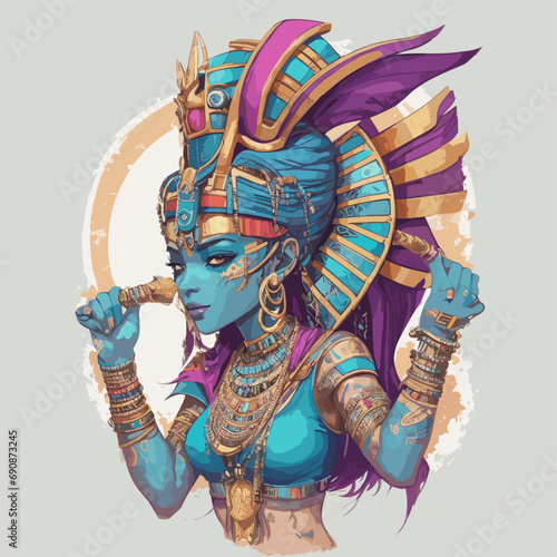 2d vector illustration t shirt design woman animal craw  deer face mask print with element carnival