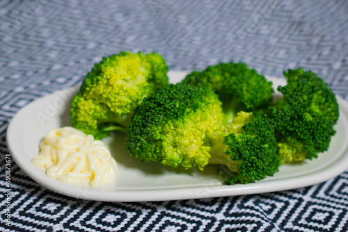 Fresh, bright green boiled broccoli