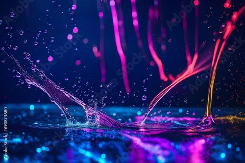 splash of water on neon light background generative al