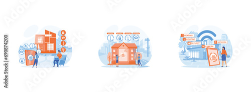 Smart house devices.Innovative smart home automation system. Smart home application. Smart home set flat vector modern illustration