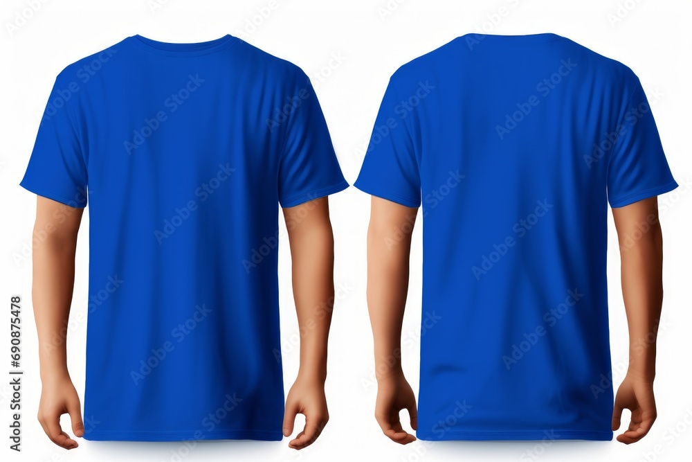 Mockup of a blank royal blue tshirt front and back isolated on white ...