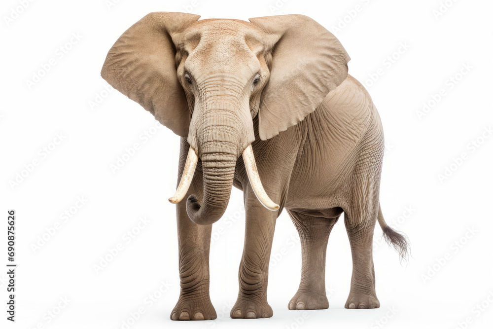 Obraz premium Close up photograph of a full body elephant isolated on a solid white background