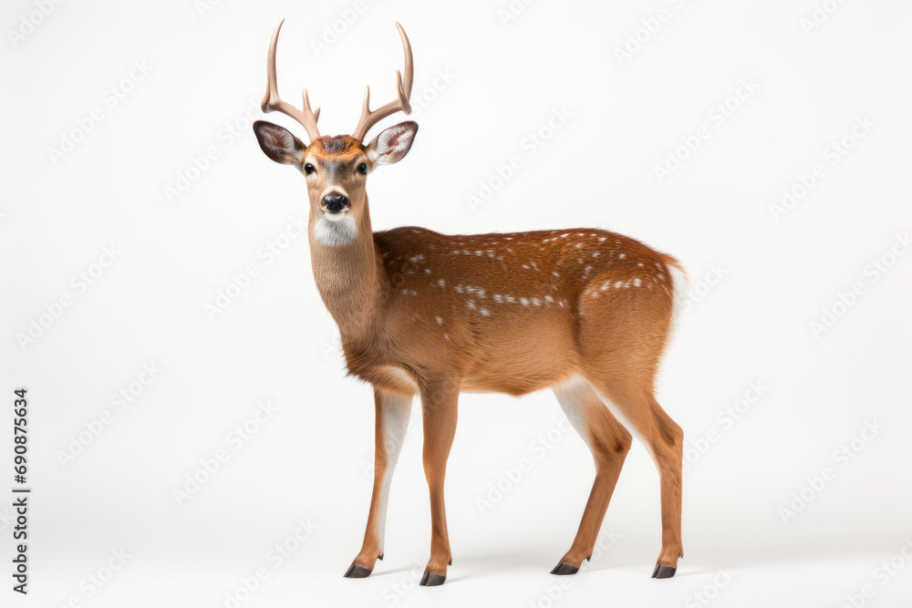 Obraz premium Close up photograph of a full body buck isolated on a solid white background