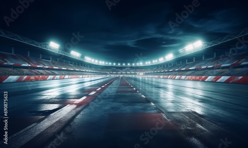 Asphalt racing track finis race sport stadium at night. Professional digital 3d illustration of racing sports. Generative AI © Pixel Hues