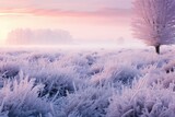 A frosty morning scene with snow covering a field of creating a magical winter landscape