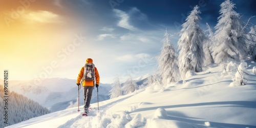 Ski touring in alpine landscape